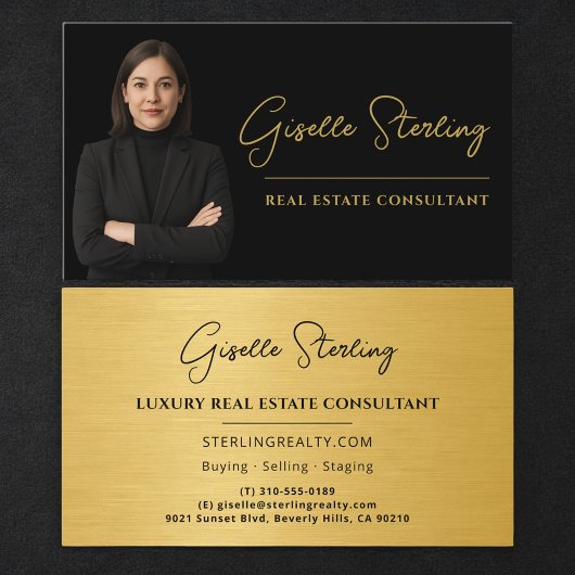 Real Estate Consultant Black Gold Metallic Visitekaartje