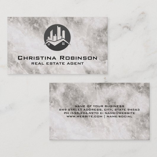 Real Estate Dak Logo | Marmer Visitekaartje (Voorkant / Achterkant)
