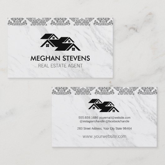 Real Estate Damask Rooftop Afsprakenkaartje (Voorkant / Achterkant)