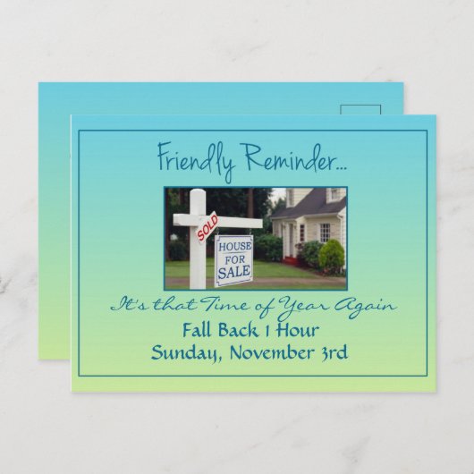 Real Estate Daylight Saving Time Change Advert Briefkaart (Voorkant / Achterkant)