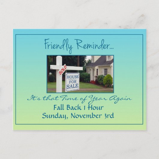 Real Estate Daylight Saving Time Change Advert Briefkaart (Voorkant)