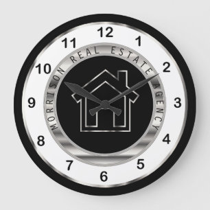 Real Estate Design in Silver, White en Black Grote Klok