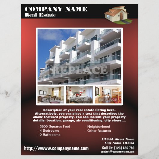 Real Estate - Glanzende QR code flyer - Rood (QR45 (Achterkant)