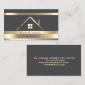 Real Estate Gold Striped House Roof Grey Visitekaartje (Voorkant / Achterkant)