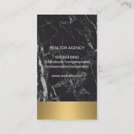 Real Estate Gouden Metaal Trim Monogram | Marmer Visitekaartje (Achterkant)