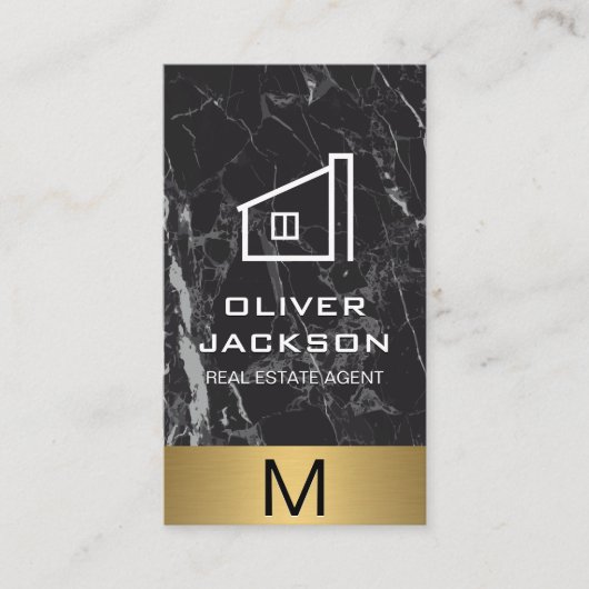 Real Estate Gouden Metaal Trim Monogram | Marmer Visitekaartje (Voorkant)