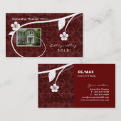 Real Estate Home Damask Visitekaartje Floral Red (Voorkant / Achterkant)