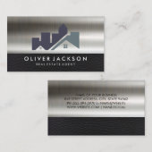 Real Estate Home-pictogram | Leer Metallic Visitekaartje (Voorkant / Achterkant)