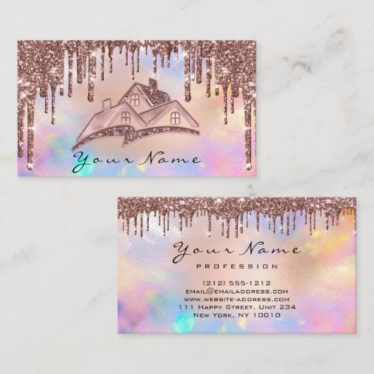 Real Estate House Agent Drift Glitter Logo Visitekaartje (Voorkant / Achterkant)