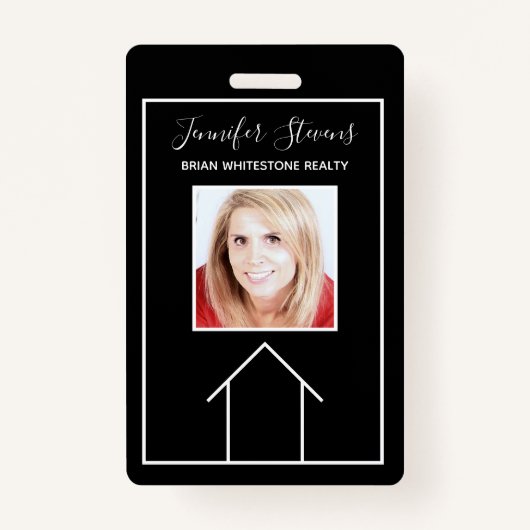 Real Estate House Black White Custom Realtor Badge (Voorkant)