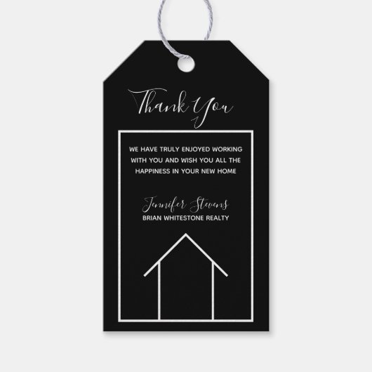 Real Estate House Black White Custom Realtor Cadeaulabel (Voorkant)
