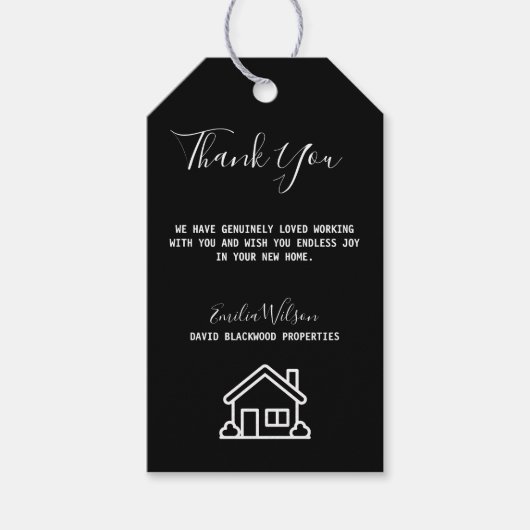 Real Estate House Black White Custom Realtor Cadeaulabel (Voorkant)
