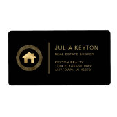 Real Estate House Logo Black Gold Shipping Etiket (Voorkant)