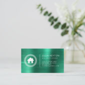 Real Estate House Logo Greek Key Frame Green Visitekaartje (Staand voorkant)