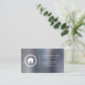 Real Estate House Logo Greek Key Frame Silver Visitekaartje (Staand voorkant)