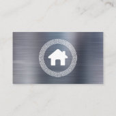 Real Estate House Logo Greek Key Frame Silver Visitekaartje (Achterkant)
