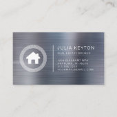 Real Estate House Logo Greek Key Frame Silver Visitekaartje (Voorkant)