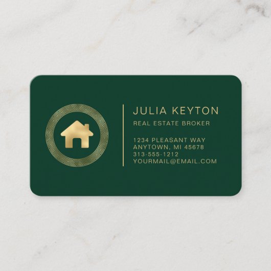 Real Estate House Logo Green Gold Rounded Visitekaartje (Voorkant)