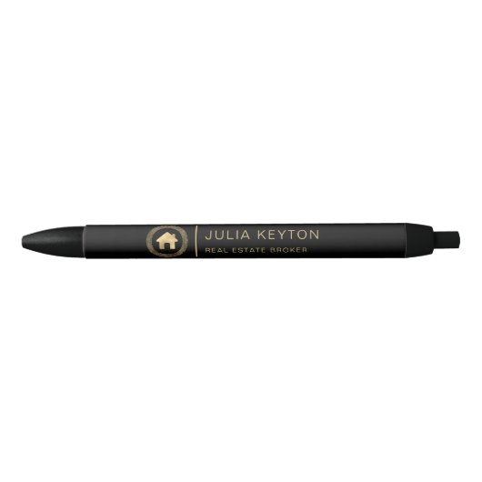 Real Estate House Logo Griekse Key Lijst Black Gol Zwarte Inkt Pen (Voorkant)