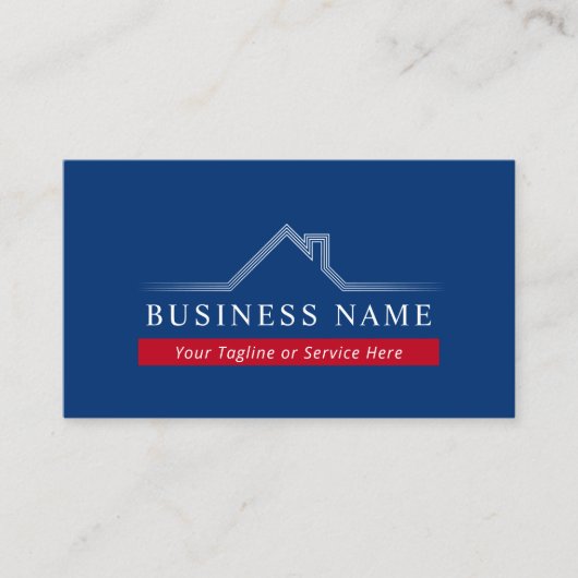 Real Estate House Roof Logo Navy Blue Realtor Visitekaartje (Voorkant)