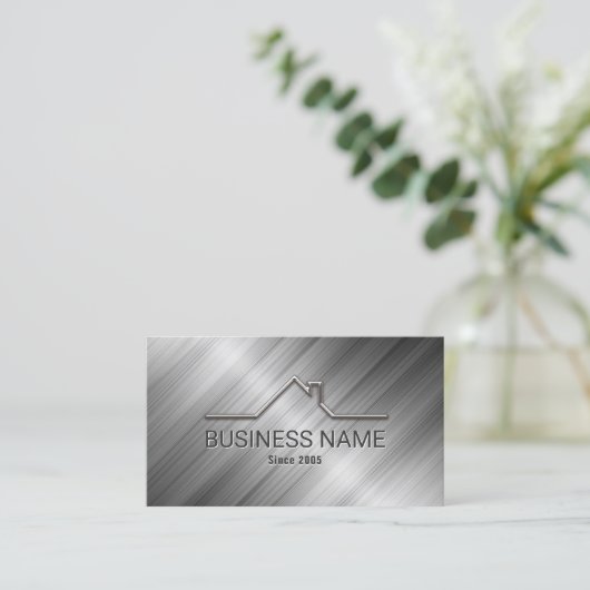 Real Estate House Roof Logo Realtor Metallic Visitekaartje (Staand voorkant)