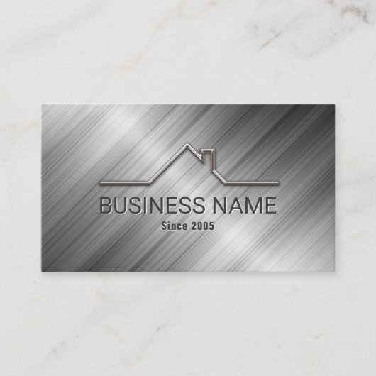 Real Estate House Roof Logo Realtor Metallic Visitekaartje (Voorkant)