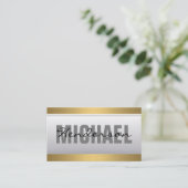 Real Estate Icon | Goudmetaalstrim | Stitched Visitekaartje (Staand voorkant)