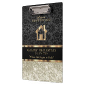 Real Estate - Ivory Glitter en Black Damask Clip Klembord (Links)