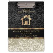 Real Estate - Ivory Glitter en Black Damask Clip Klembord (Voorkant)