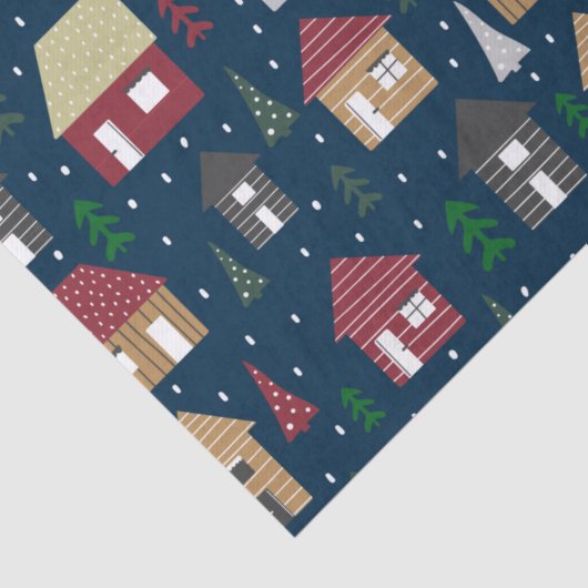 Real Estate Kersthuis Pattern Blue Holiday Tissuepapier (Detail)
