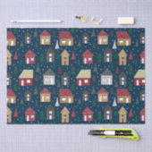 Real Estate Kersthuis Pattern Blue Holiday Tissuepapier (Craft)