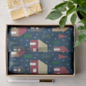 Real Estate Kersthuis Pattern Blue Holiday Tissuepapier (Geschenk)