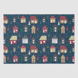 Real Estate Kersthuis Pattern Blue Holiday Tissuepapier