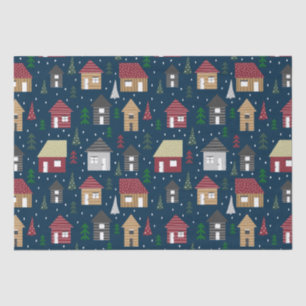Real Estate Kersthuis Pattern Blue Holiday Tissuepapier