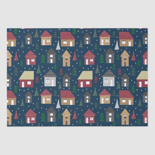 Real Estate Kersthuis Pattern Blue Holiday Tissuepapier (Voorkant)