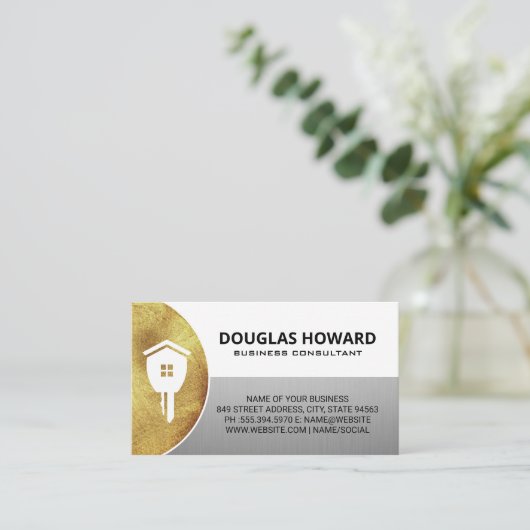 Real Estate Key Logo | Huisvestingsdiensten Visitekaartje (Staand voorkant)