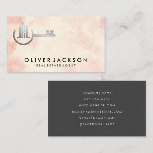 Real Estate Key Logo | Waterverf achtergrond Visitekaartje (Voorkant / Achterkant)