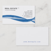 Real Estate Logo Blue Swoosh Modern White Visitekaartje (Voorkant / Achterkant)