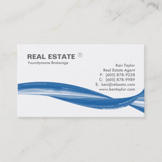 Real Estate Logo Blue Swoosh Modern White Visitekaartje (Voorkant)