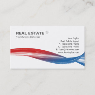 Real Estate Logo Red Blue Swoosh Modern White Visitekaartje