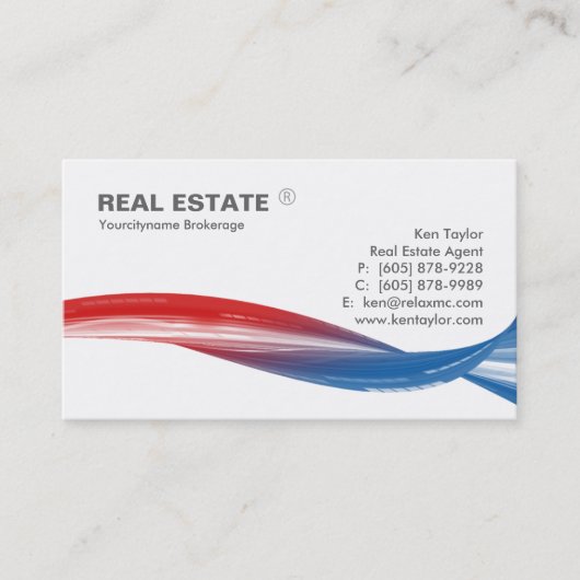 Real Estate Logo Red Blue Swoosh Modern White Visitekaartje (Voorkant)
