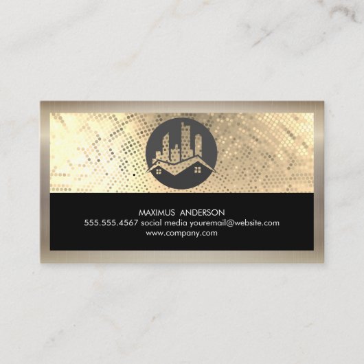 Real Estate Logo Sequin Gold metalen Visitekaartje (Voorkant)