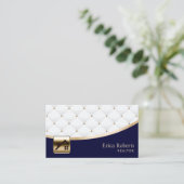 Real Estate Luxury Quilted Modern Navy Gold Agent Visitekaartje (Staand voorkant)