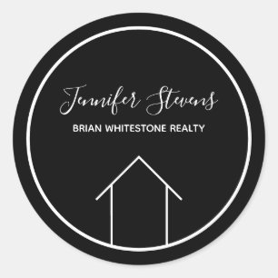 Real Estate Modern Black White Custom House Ronde Sticker