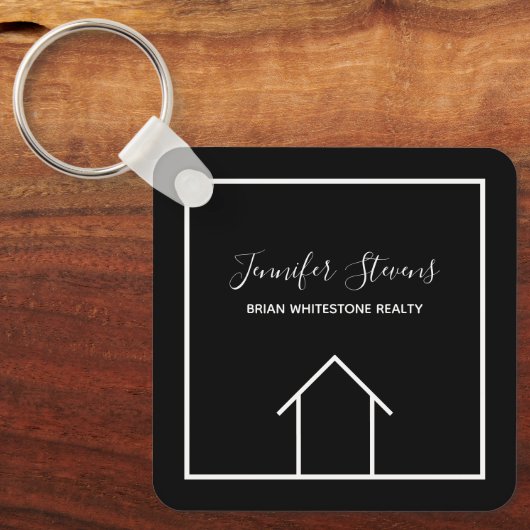 Real Estate Modern Black White Custom Open House Sleutelhanger (Voorkant)