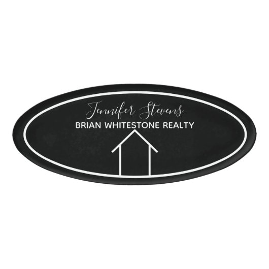 Real Estate Modern Black White Custom Realtor Naambadge (Voorkant)