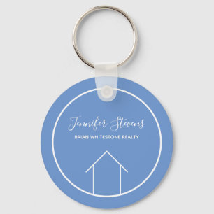Real Estate Modern Blue White Custom Cute Realtor Sleutelhanger