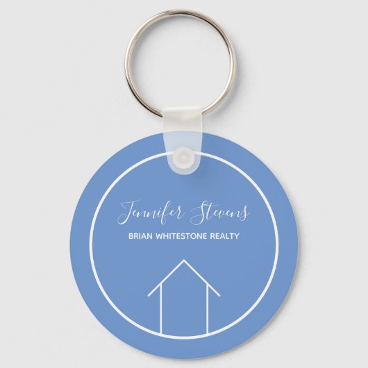 Real Estate Modern Blue White Custom Cute Realtor Sleutelhanger (Voorkant)