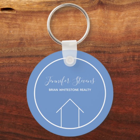 Real Estate Modern Blue White Custom Cute Realtor Sleutelhanger (Voorkant)