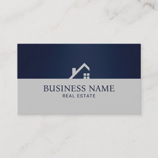 Real Estate Modern House Logo Navy & Silver Visitekaartje (Voorkant)